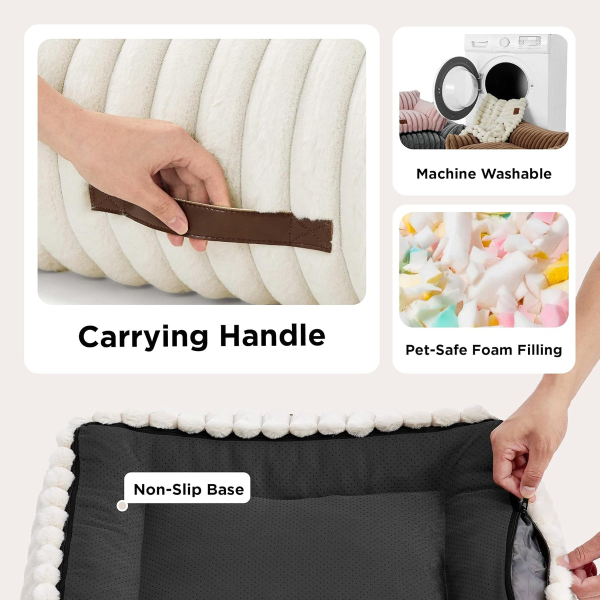 Bedsure ComfyFleece Shown on TV Fluffy Cute Cat Couch for Pets - 24x18x10" / Cream - image 2
