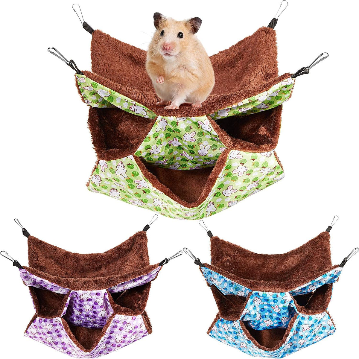 Weewooday 3 Tier Rat Hammock 3 Pcs Warm Ferret Hammock Bed for Small - Blue, purple, green