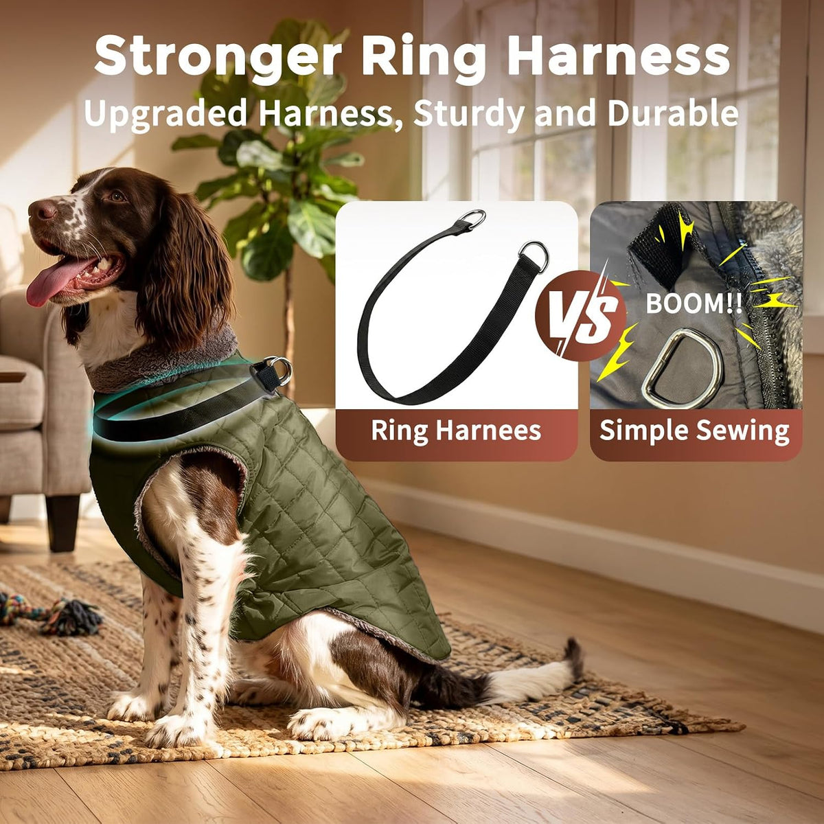 Fleece Dog Jacket for Small Dogs, Puppy Coat with Harness - Green / Medium - image 3