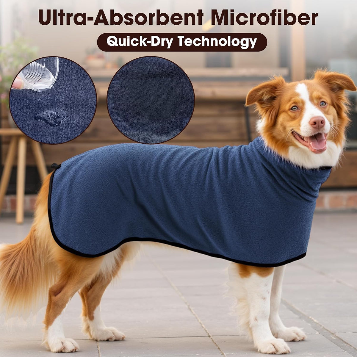 Microfiber Dog Bathrobe, Super Absorbent Dog Drying Coat – Essentials for Dogs - Dark Blue / XX-Large - image 4