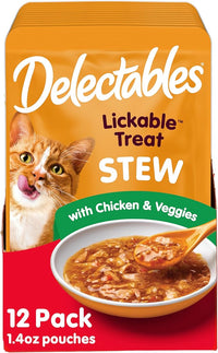 Hartz Delectables Stew Lickable Wet Cat Treats for Adult & Senior Cats, Chicken & Veggies, 1.4 Ounce (Pack of 12) (Packaging may vary)