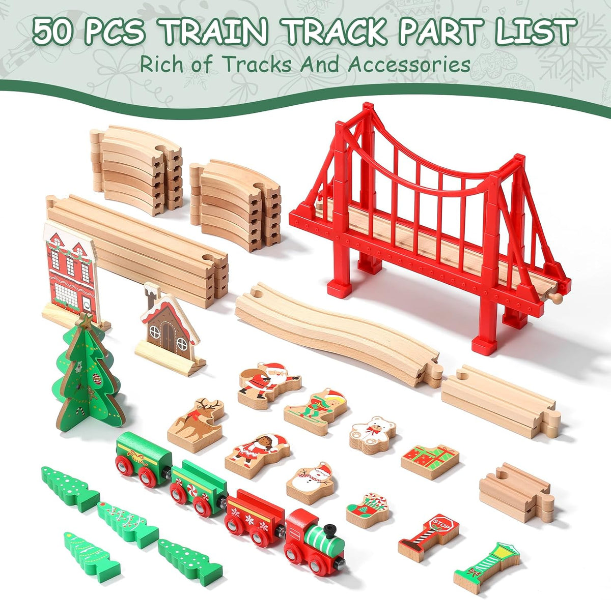 SainSmart Jr. 112-Piece Wooden Train Set for Toddler - image 2