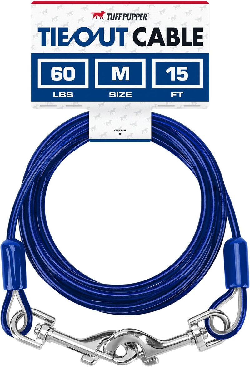 Tuff Pupper Dog Tie Out Cable - 60 lbs Max Weight / 15ft