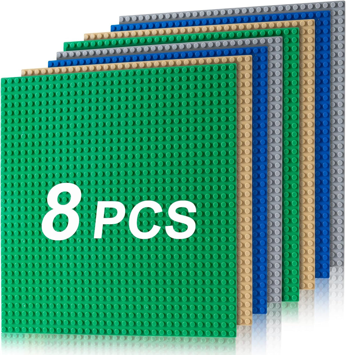 4 Pack Classic Baseplates, Building Plate for Building Bricks - Multicolored-8 Pcs
