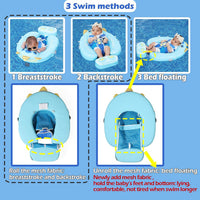 Mambobaby Float with Canopy Size Improved Non Inflatable Infant Baby - Monster Blue - image 3