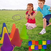 Aykzaqe outdoor games set for kids with traffic cones, colorful rings and bean bags - view 5