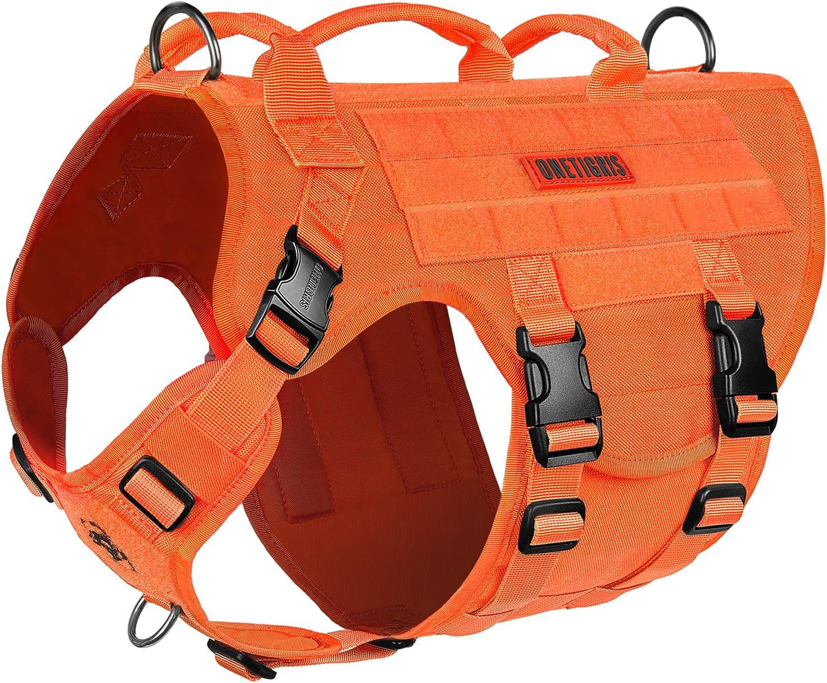 OneTigris Large Tactical Dog Harness No Pull Handle XL Black – Essentials for Dogs - Medium / Orange