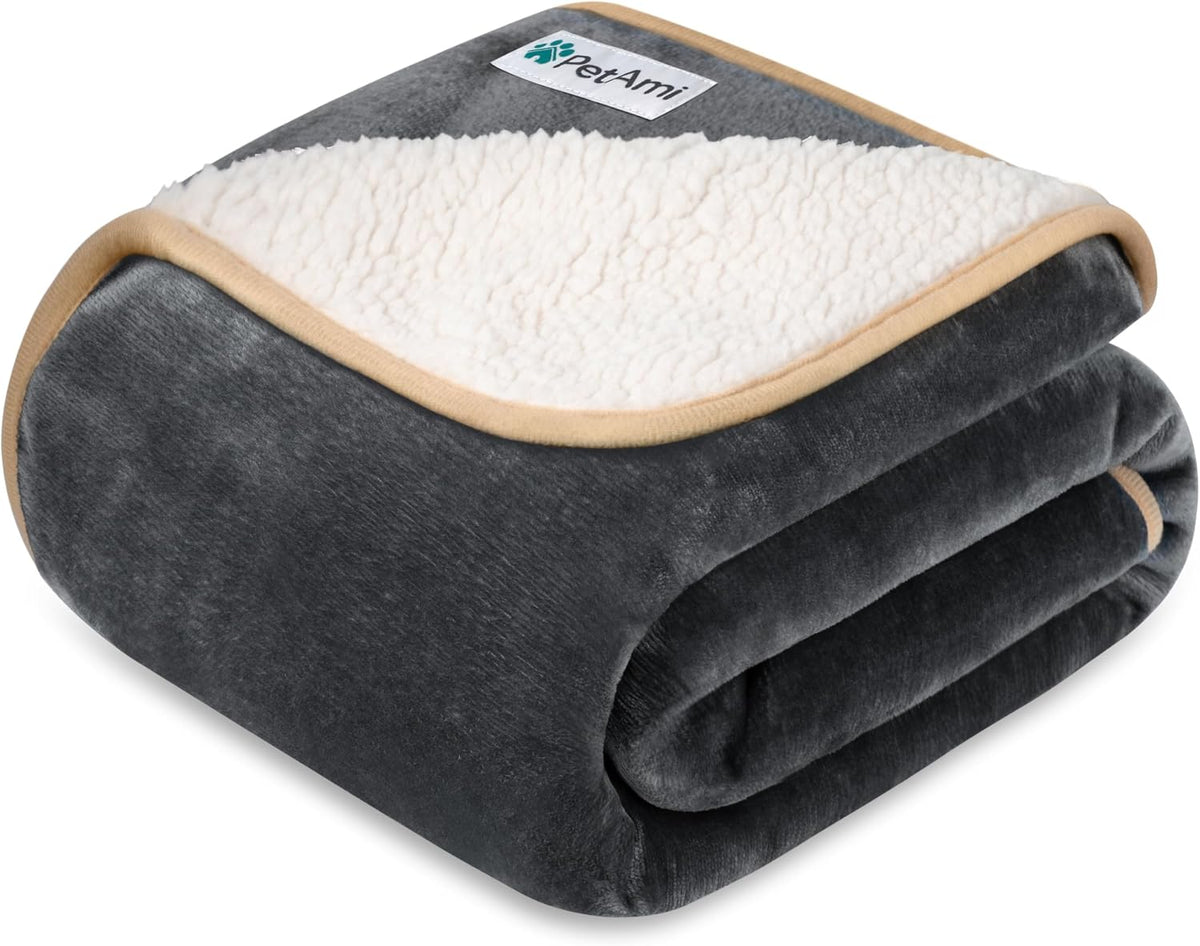 PetAmi Waterproof Dog Blanket Puppy Couch Bed Cover Queen 90x90 - Gray/Beige / X-Large (60x80)