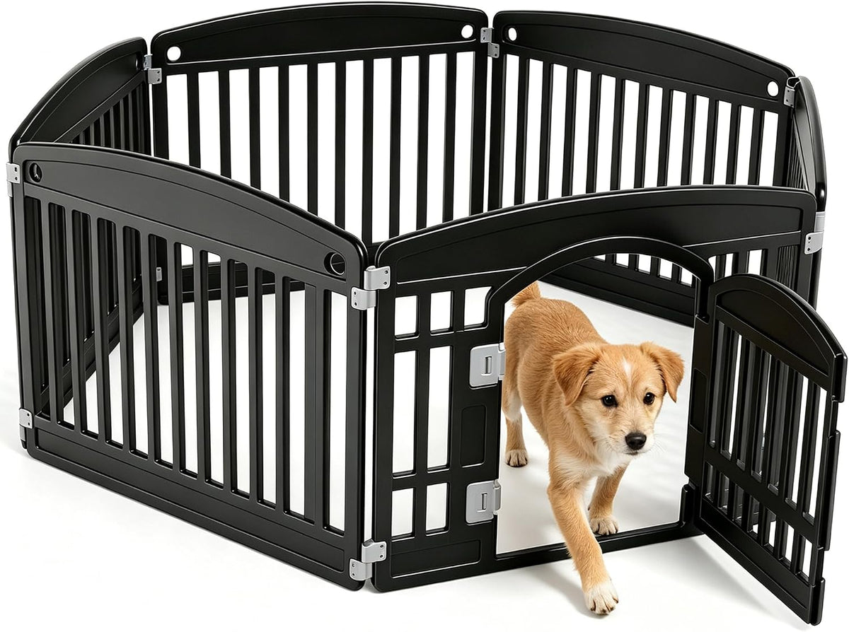 Sweetcrispy Dog Playpen, Plastic Puppy Pet Fence - Black / 6 / 24IN