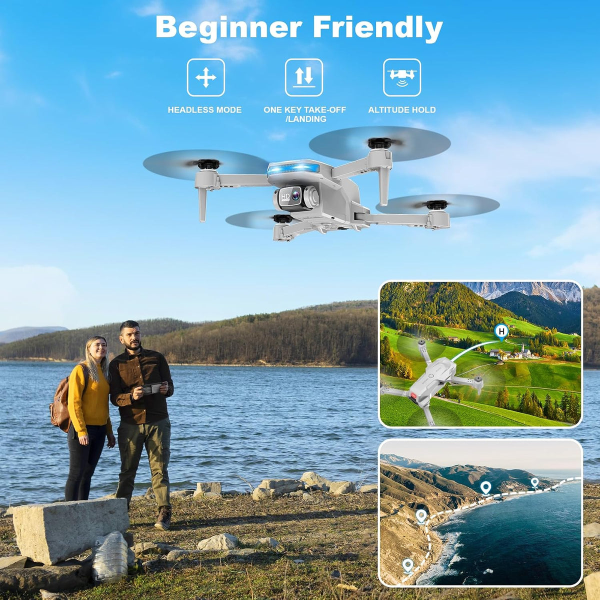 Drone with 1080P Camera - Foldable Remote Control RC Quadcopter FPV Drone – Fun for Kids & Family - Grey - image 3