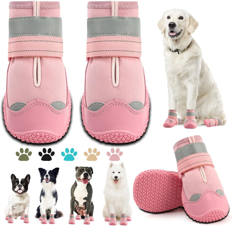 Dog Boots for Large Dogs, Medium Dog Boots & Paw Protectors for Hardwood Floors, Outdoor Dog - Pink / Width 2.55 Inch