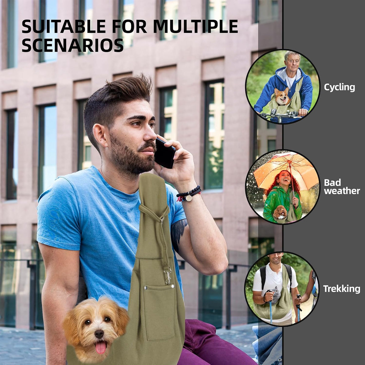 ARZQUT Dog and Cats Carrier Sling - Green - image 2