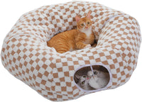 PEQULTI Beige Donut Cat Tunnel Bed Washable Plush Mat Multi for Small - Brown
