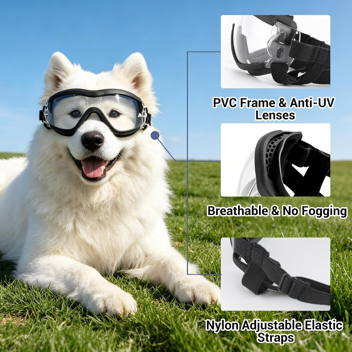 Dog Goggles for Large Breeds - Clear L - image 3