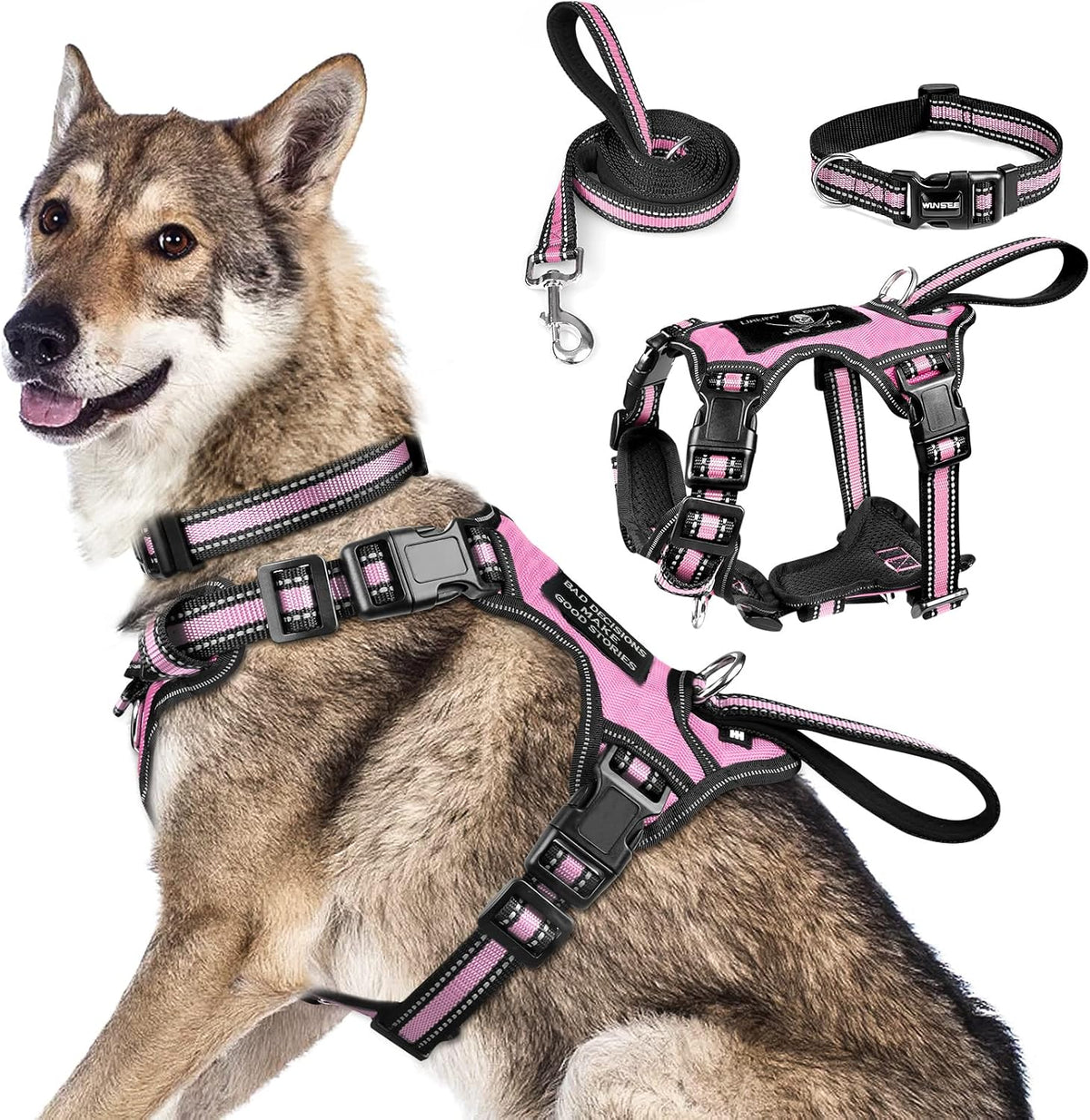 WINSEE Pet Harness Collar and Leash Set - X-Large / Pink