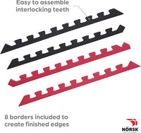 Norsk Reversible Gym Exercise Mats 3/4" Thick EVA Interlocking Foam Tiles, Perfect Home Gym Flooring, 28 Tiles & 56 Trim Pieces, 112 Sq. Ft. Reversible, Red/Black
