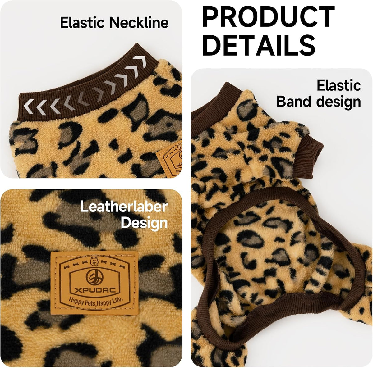 Cow Dog Sweater, Dog Winter Clothes for Small Medium Dogs Girl Boy Fleece Pet Pajamas for Winter - Leopard / Medium(Weight:7-11lb, Chest:15-16.9") - image 4