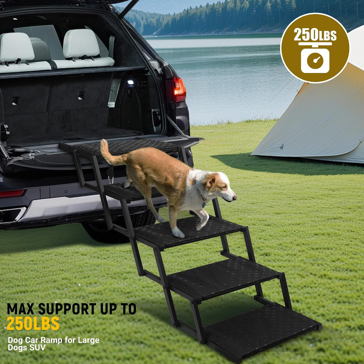 Foldable Dog Steps for Car SUV Truck - Standard 5 Steps / Black - image 3