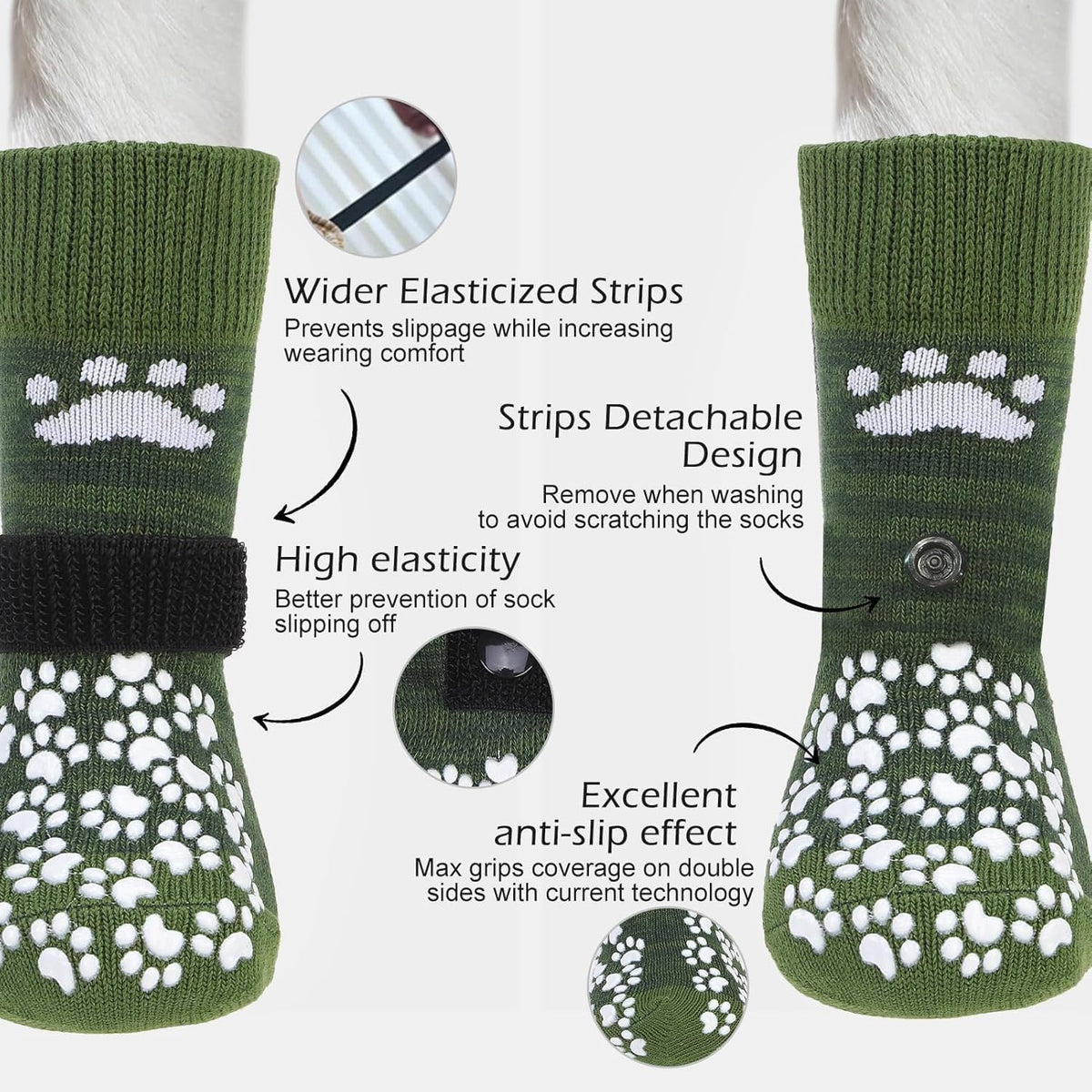 Anti Slip Dog Socks to Prevent Licking Paws - XX-Small (4 Count) / Army Green - image 2