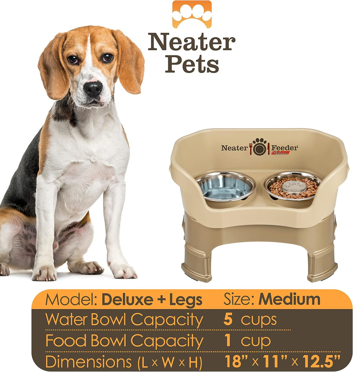Neater Feeder Deluxe Mess-Proof Elevated Dog Bowls for Large Dogs - Medium + Slow Feed Bowl Combo / Cappuccino - image 3