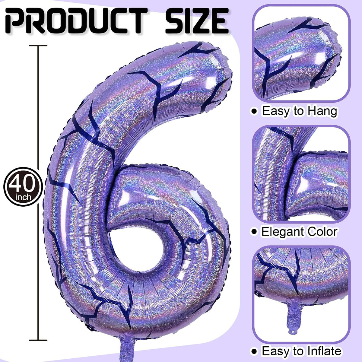 40'' Purple K-pop Number 5 Balloon for Girl 5th Birthday Party - Purple / Number 6 - XXL - image 2