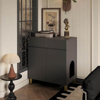 Large/Tall Litter Box Enclosure, Modern Wooden Litter Box Furniture for XL Litterbox with Drawer as Sideboard Cabinet (Black)