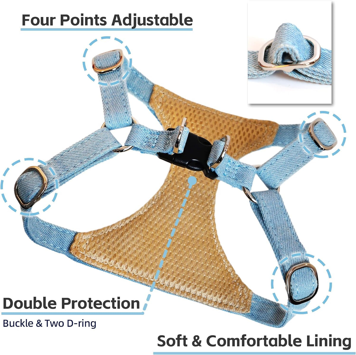 Puppytie XS Dog Harness and Leash Set, Denim Brown, XS – Essentials for Dogs - cross-light blue / XS(4.5-11lb) - image 3