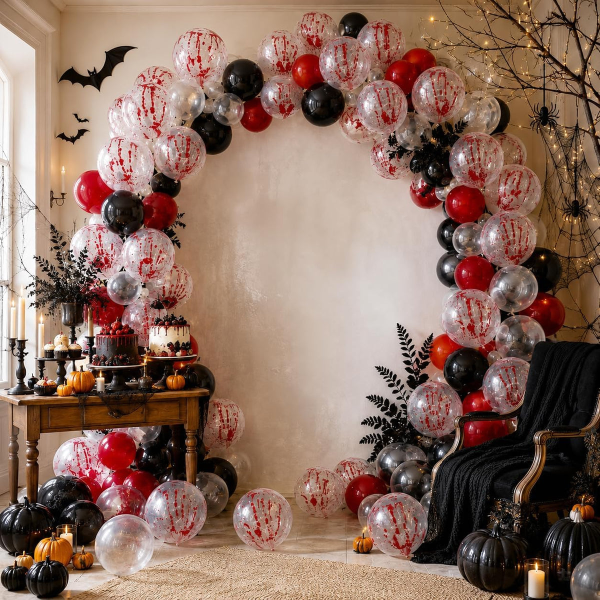 Froova black and white Halloween balloons with ghost and bat prints and bat stickers - view 25