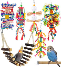 KATUMO Bird Toys, Parakeet Swing Parrot Ladder Cockatiel Perch Conure Hanging Bell Toys - Burlywood ladder set (7 IN 1)