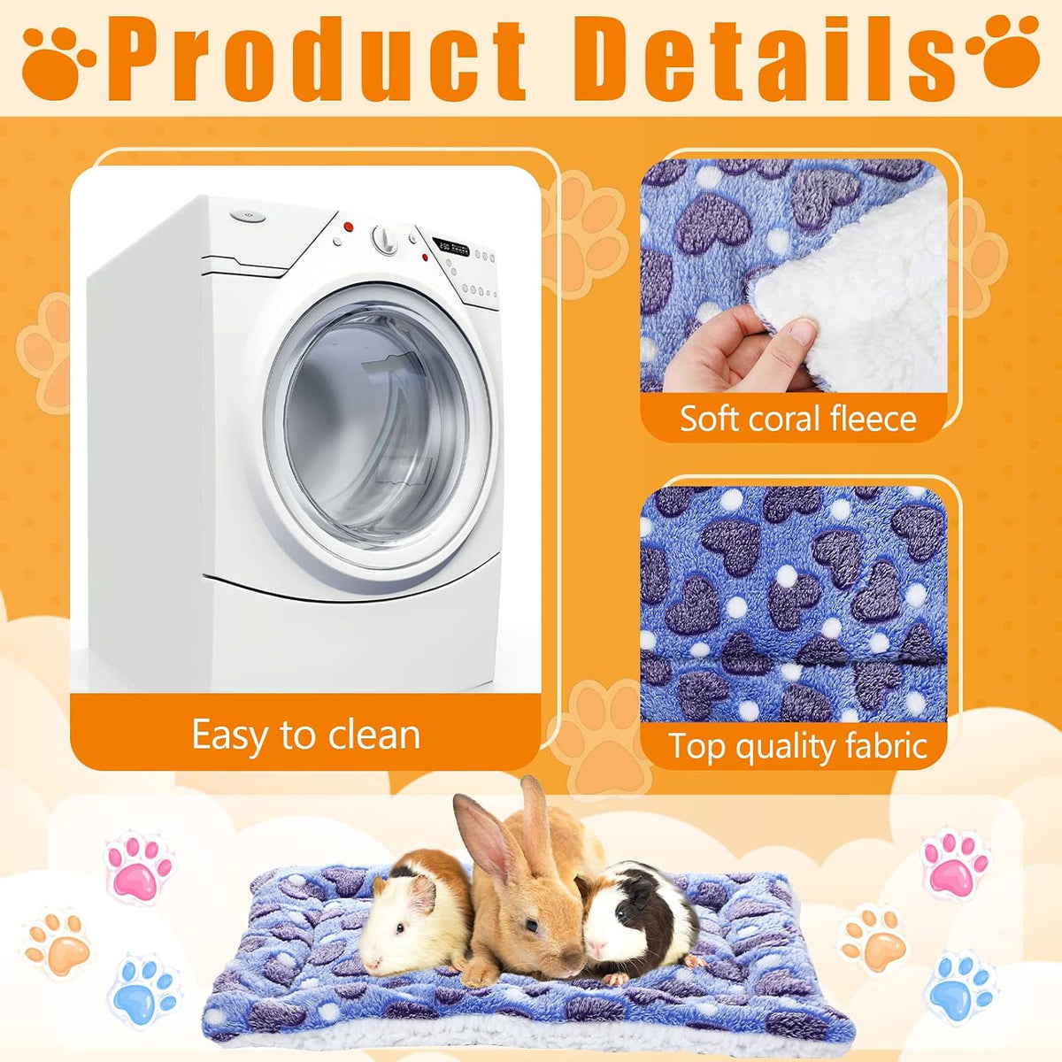 Jetec 4 Pcs Guinea Pig Bed Pads Big Twinkle - Hearts / 13 x 19 Inch - image 3