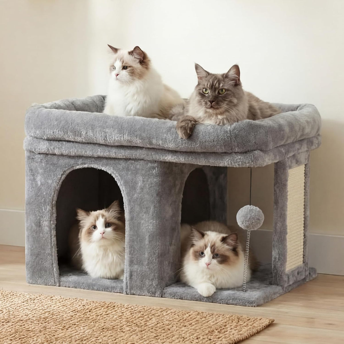 Heybly Cat Tree, 14" Cat Tower with Large Cat Bed & Condo HCT203SW – Essentials for Cats - 14 inch / Light Gray - image 2