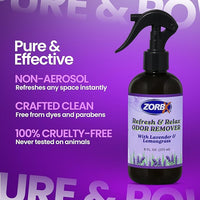 ZORBX Refresh & Relax Odor Remover Spray with Lavender & Lemongrass 8 Oz (Pack of 2) – Permanent Solution Room Freshener & Air Freshener Spray for Home, Bathroom, Furniture, Carpet, Car, Gym & Laundry