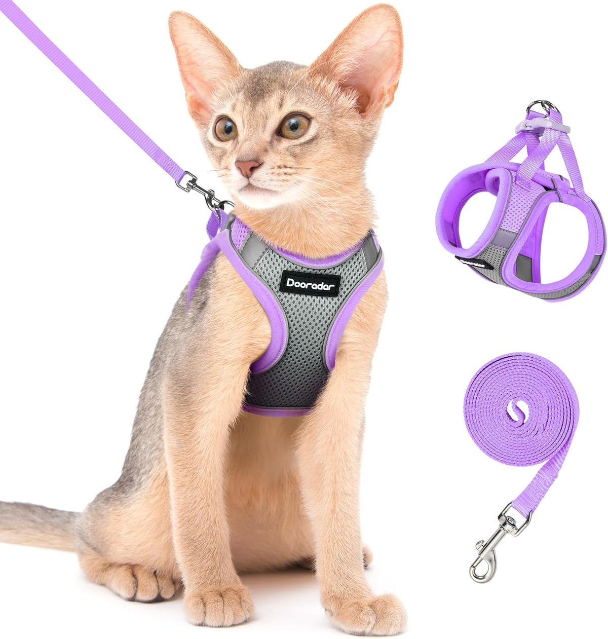 Cat Harness and Leash Set, Easy-on Vest - Grey & Purple / M