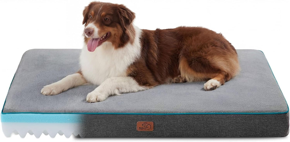 Bedsure Memory Foam Dog Beds Large Sized Dog - 35"L x 22"W x 3"Th / Grey