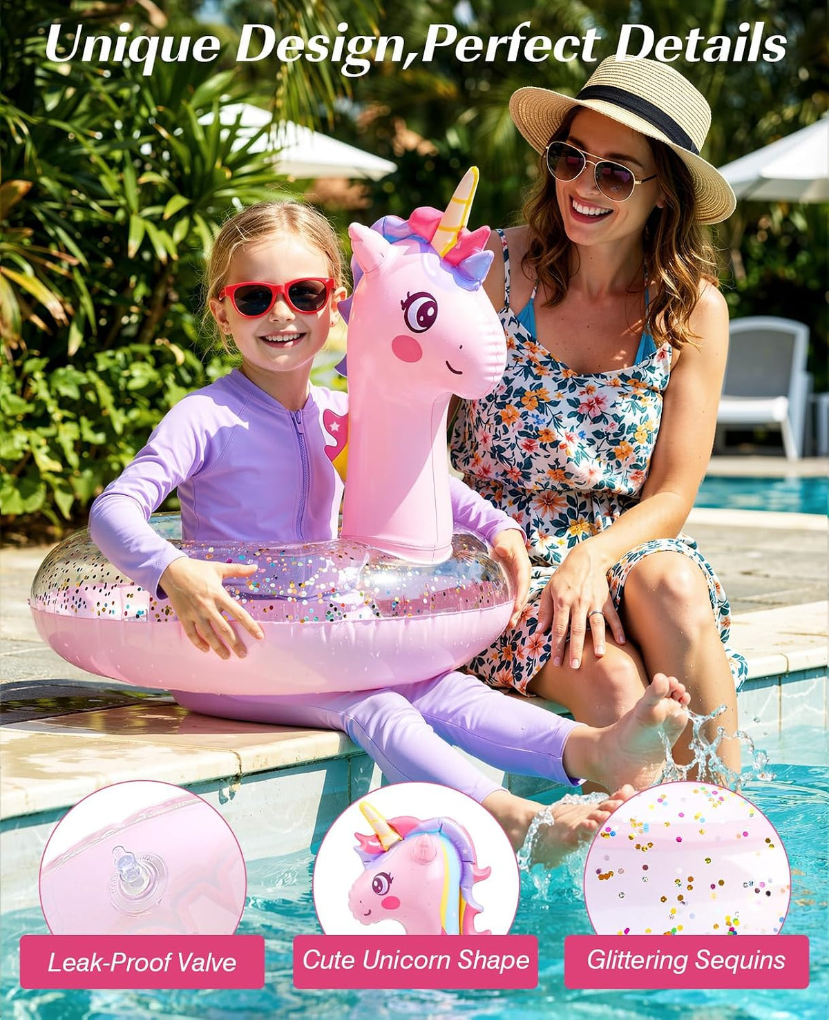HeySplash Pool Floats Kids, Inflatable Swimming Rings – Fun for Kids & Family - Pink - image 3