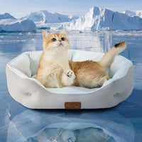 Bedsure Small Dog Bed Washable, Round Cat Beds for Indoor Cats - 20"L x 19"W x 6"Th / Arctic Cooling Blue