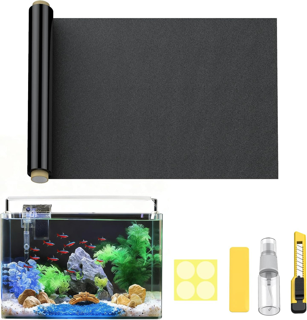 Pawfly Black Aquarium Background - 25.2" x 11.8"