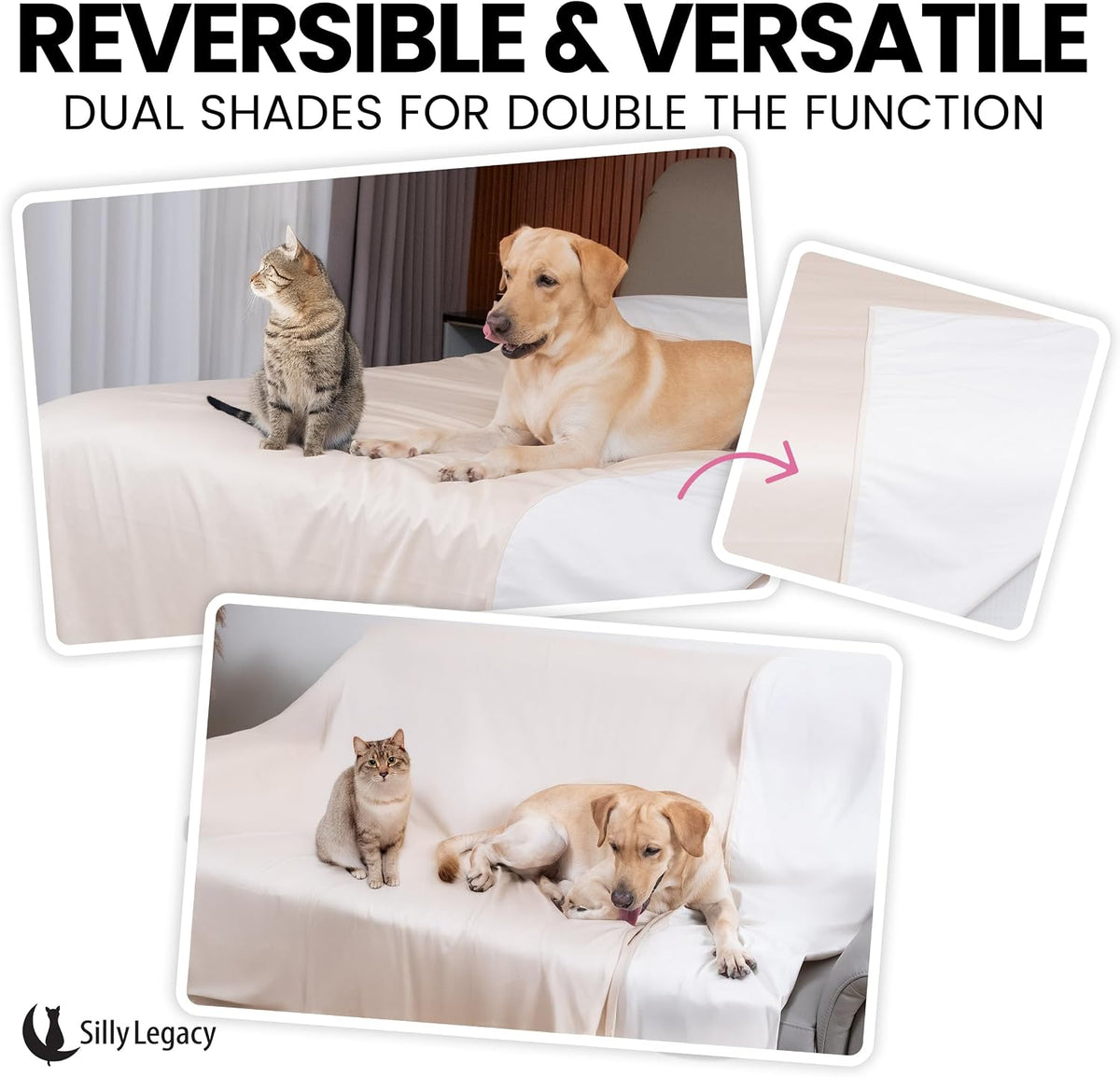 Thin Reversible Waterproof Protective Bed Cover, for Pets - King 96 x 100 inch / Beige - image 2