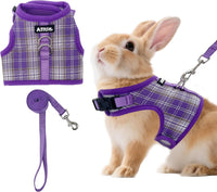 Plaid Breathable Rabbit Harness and Leash Set Escape Proof - Purple / S