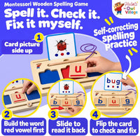 Hulats CVC word phonics game with wooden blending board, letter tiles and flash cards - view 4