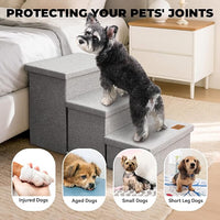 Wider Dog Stairs with Storage 18" H, 3-Step Sturdy Dog Steps for Large/Medium/Small Older Dogs Cats, Folding Pet Stairs Climbing Bed or Couch, Ramp for Car Up to 200 lbs (Gray, No Condo)