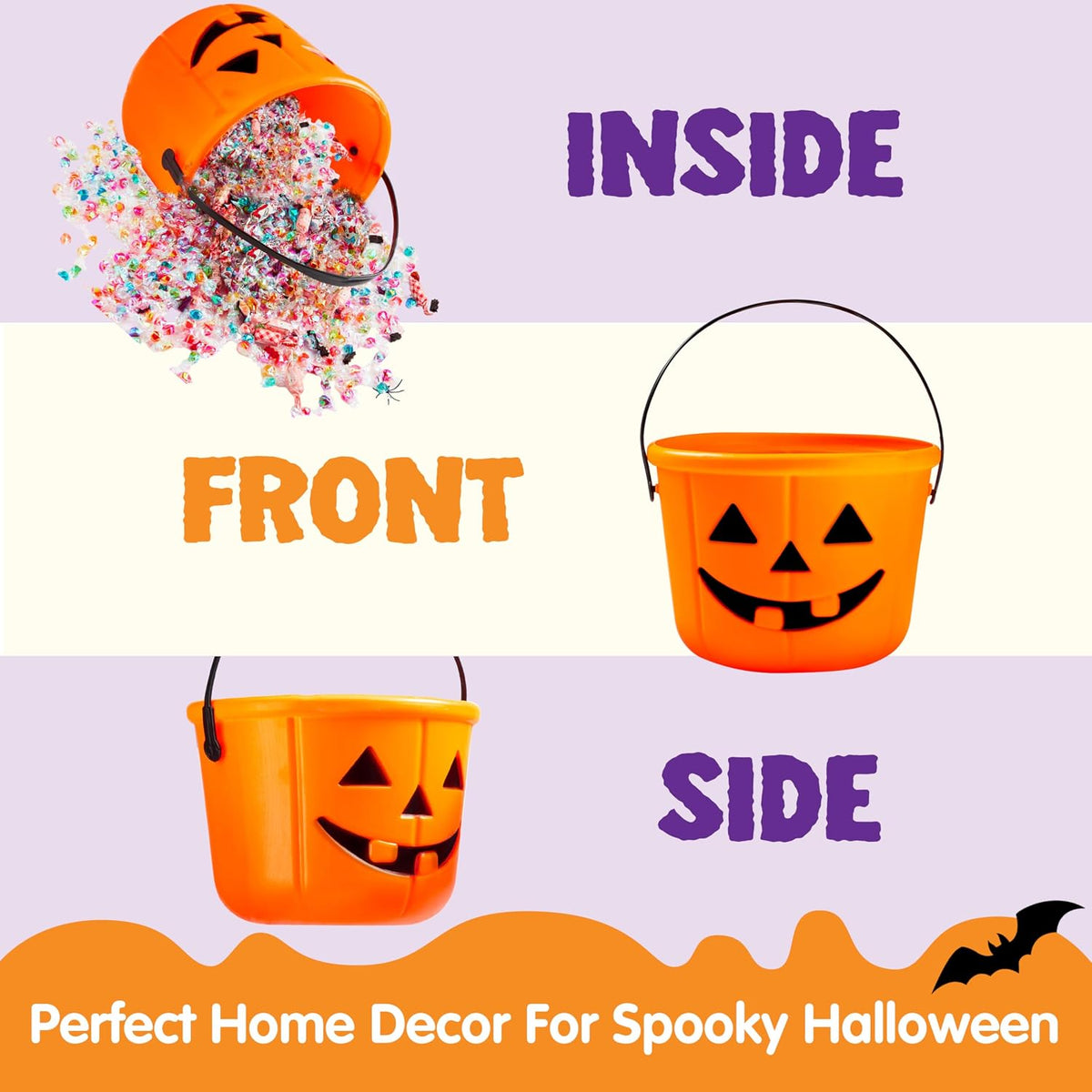 JOYIN 6 pack Halloween jack o lantern trick or treat pumpkin buckets with handles - view 8