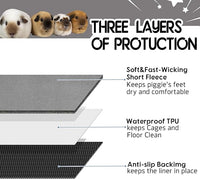 Guinea Pig Cage Liner, 1 Pack - Washable, Reusable, Leakproof Fleece Bedding Pads for Small Animals with Anti-Slip Bottom - for C&C 2X4 Area, Gray