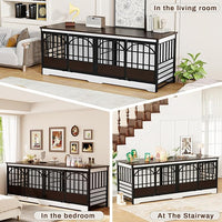 COZPAW 86 Inch Double Dog Crate Furniture for 2 Large Dogs, Decorative Dog Kennel Indoor TV Stand, Heavy Duty Wooden Dog Cage for Large Medium Dogs Sized Dog Pet House with Divider (White)