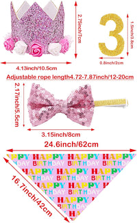 PET SHOW Pink Crown Dog Birthday Party Hat for Girls Reusable - Pink Set - image 2