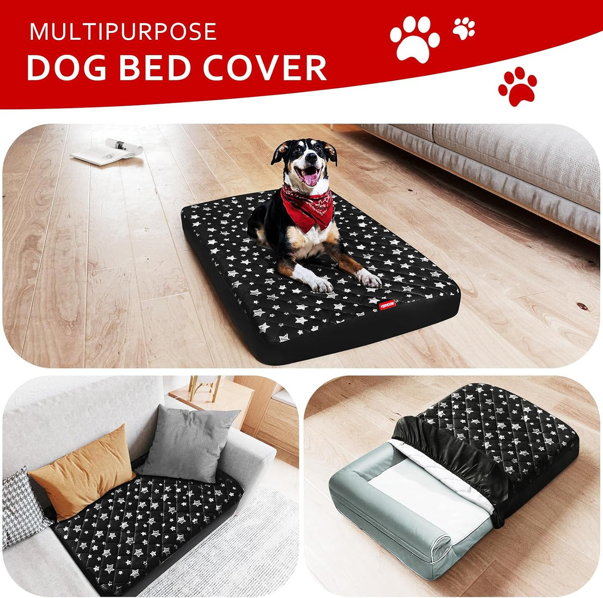 Waterproof Dog Bed Covers Replacement Lovely Grey Star Print - Black Star / 44 x 54 x 6 inch - image 4