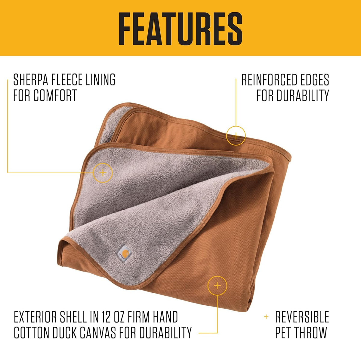 Carhartt Firm Duck Sherpa-Lined Dog Throw Carhartt Brown – Essentials for Dogs - One Size - image 4