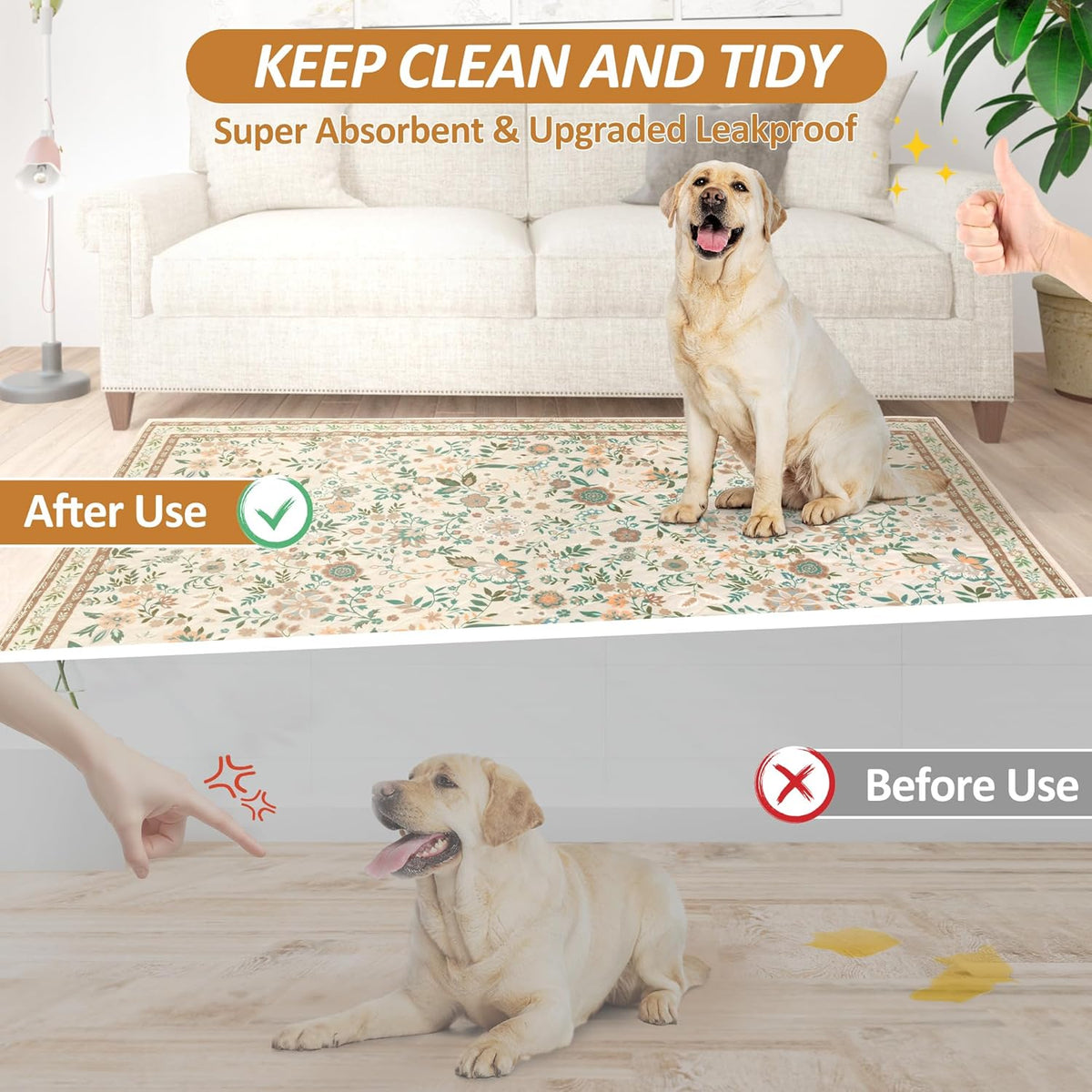 Washable Pee Pad for Dogs, 36"x48" - Yellow / 24*36 Inch(Pack of 2) - image 4