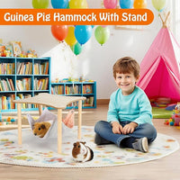YUEPET Guinea Pig Hammock with Stand, Wooden Guinea Pigs Hideout Soft Ferret Hammock for Cage with Platform for Guinea Pig Ferret Dwarf Rabbit Chinchilla Hamster