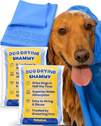 Shammy Dog Towel for Drying Dogs Large, Ultra Absorbent - 34" x 26"/2 Pack / Blue